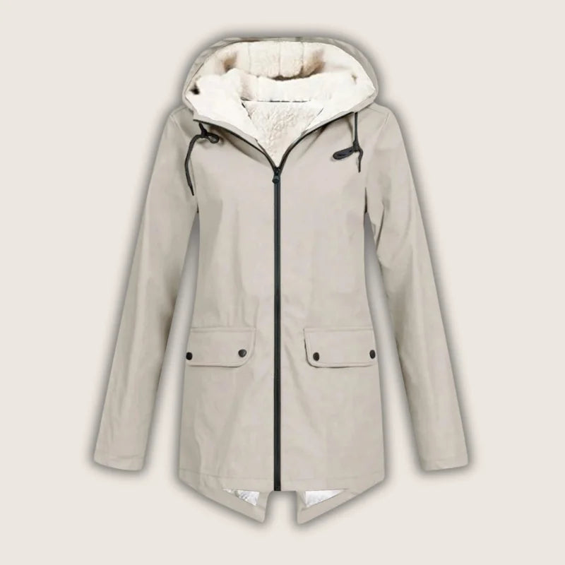 Comfortable women's outdoor jacket. Waterproof and hooded design offers rain protection with convenient front pockets.