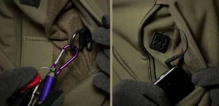 Complete women's waterproof tactical outdoor set with a hooded jacket & cargo pants for weather protection.