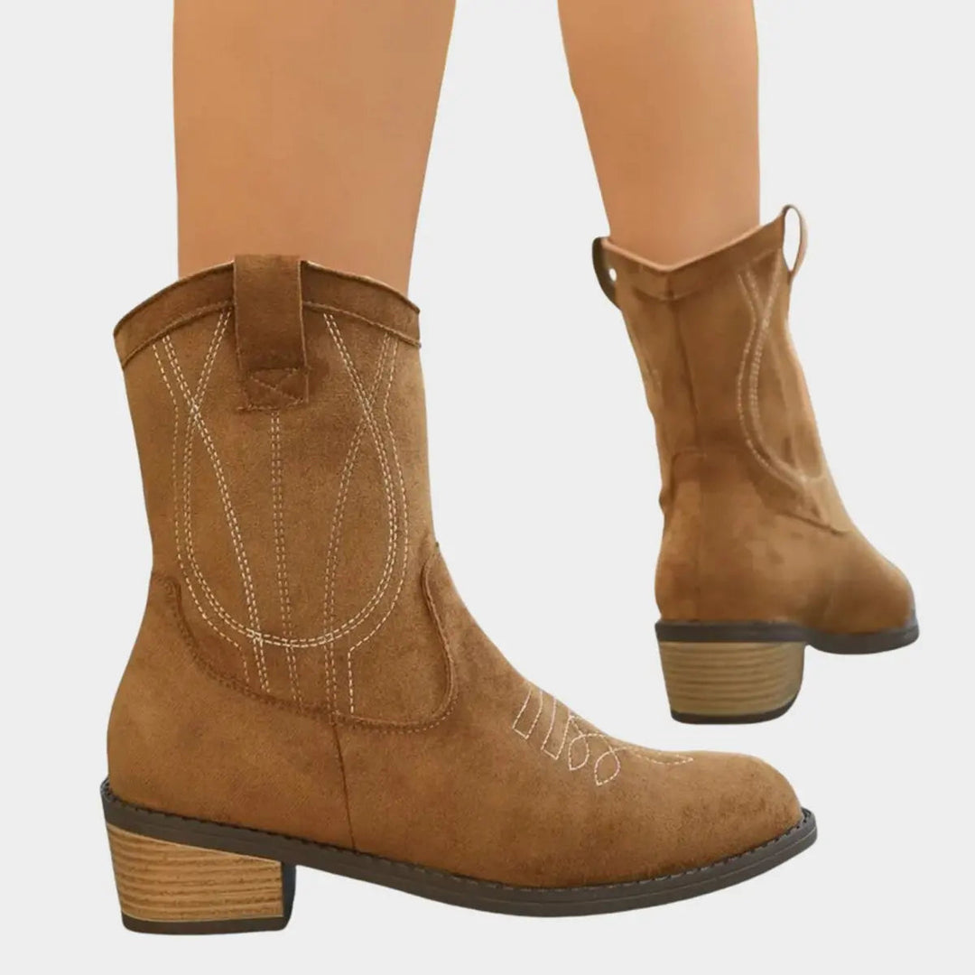 Women's trendy Western cowboy ankle boots, designed for comfort and style with a durable block heel.