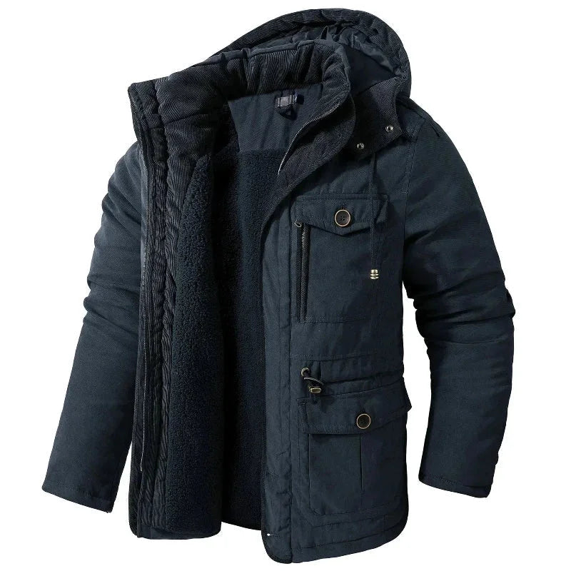 Cozy women's winter utility jacket, waterproof with a detachable hood, designed for ultimate cold weather protection & outdoor style.