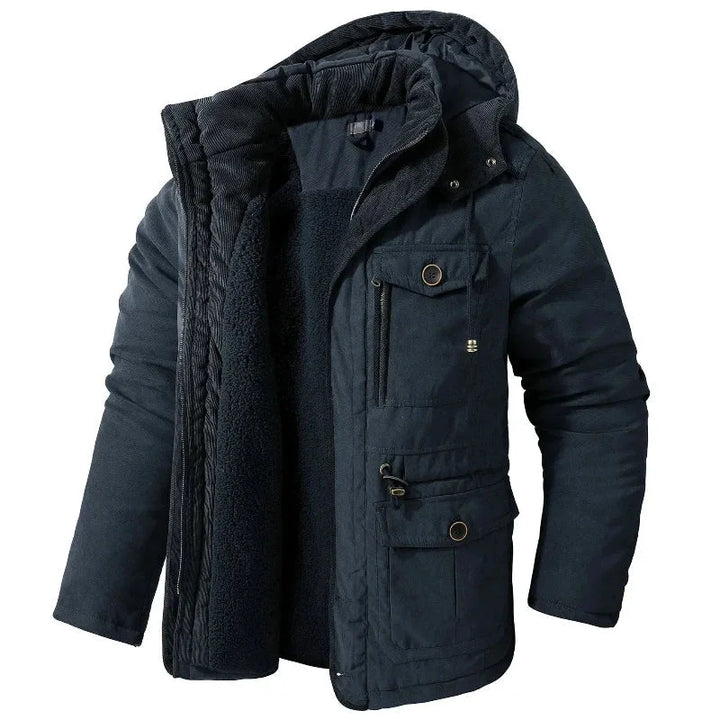 Cozy women's winter utility jacket, waterproof with a detachable hood, designed for ultimate cold weather protection & outdoor style.