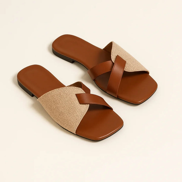 Comfortable women's square toe criss-cross slides, perfect casual slip-on flat sandals for everyday & vacation.