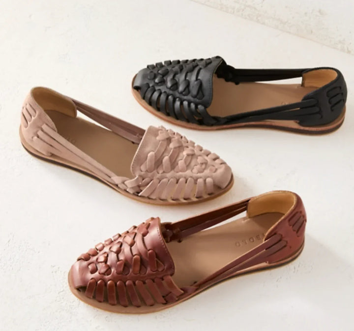 Stylish women's flat D'Orsay sandals, showcasing a unique woven texture and elegant design for summer casual outfits.