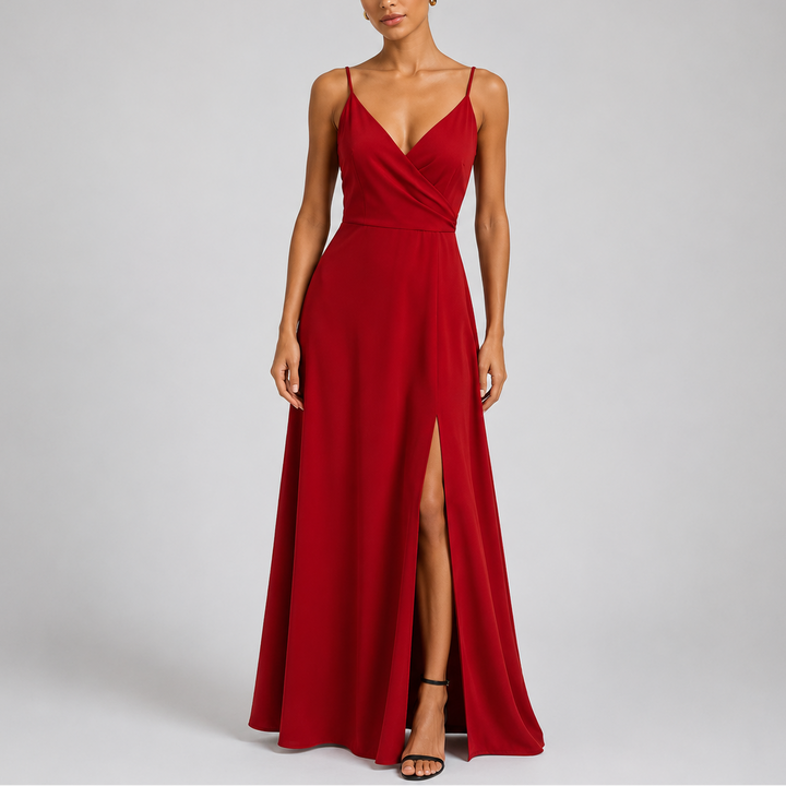 Elegant women's flowing maxi evening gown. Perfect for formal events & party wear.