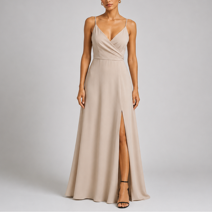 Sophisticated women's evening maxi dress. Flowing fabric, elegant design for special occasions.