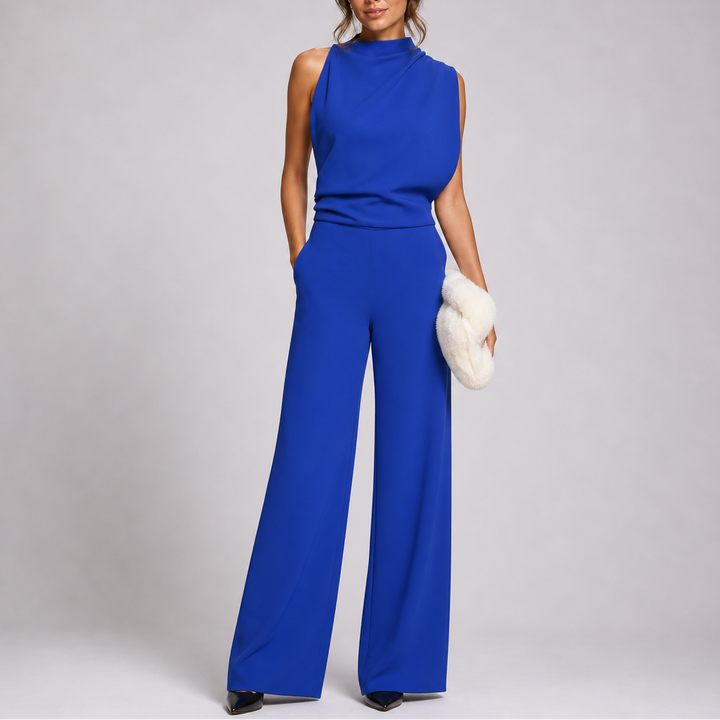Dressy or casual women's elegant jumpsuit. Sleeveless, wide-leg, one-piece for versatile fashion and modern style.