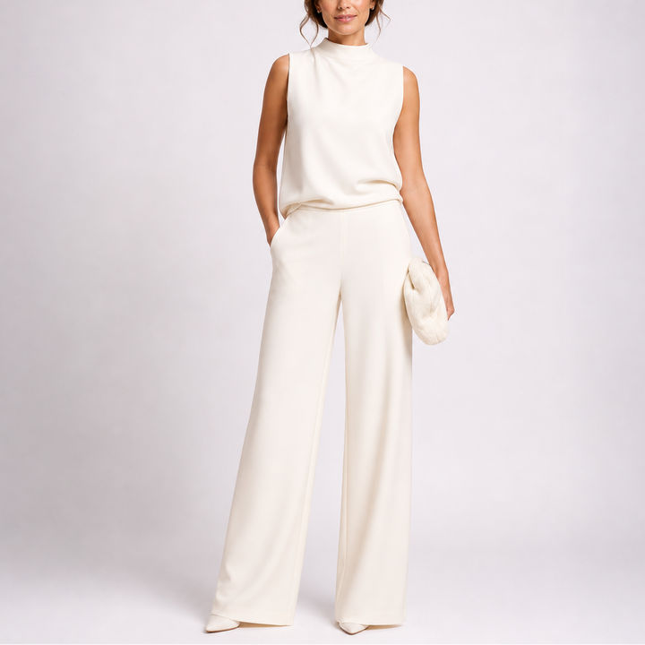 Chic women's wide-leg jumpsuit, a versatile one-piece for dressy or casual modern fashion. Sleeveless & elegant.