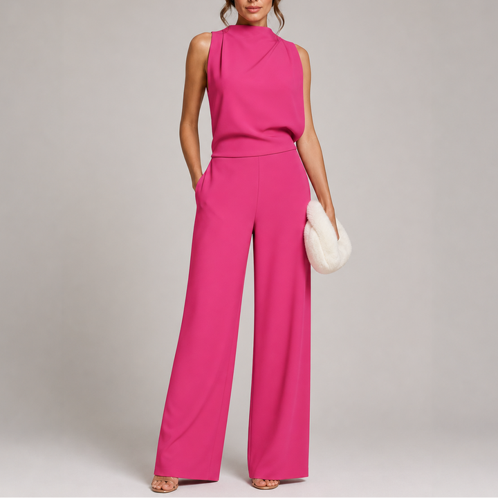 Effortless style in an elegant women's sleeveless wide-leg jumpsuit, perfect for a chic & comfortable summer outfit.