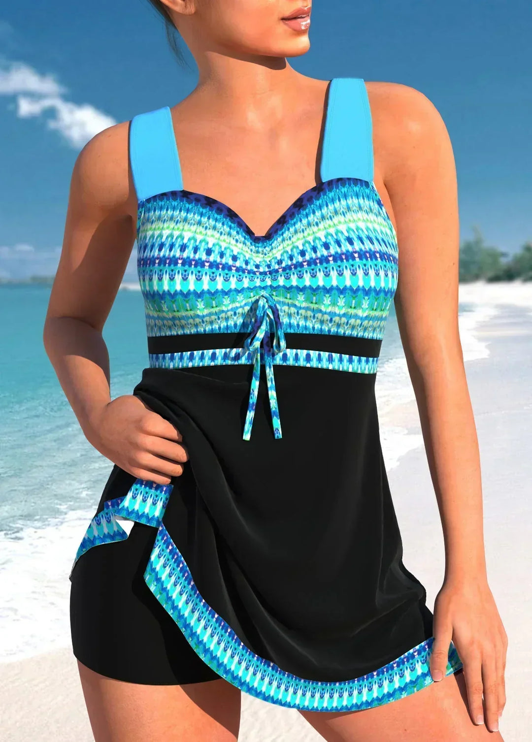 Flattering women's nautical one-piece swimsuit, offering supportive fit for elegant beachwear and summer fashion.