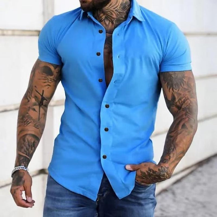 Stylish men's button-up short sleeve shirt, featuring a modern fitted cut for contemporary fashion.