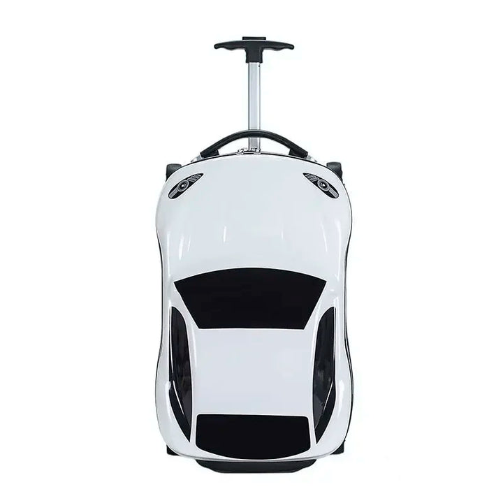 Children's yellow 3D car ride-on car suitcase. Hardshell carry-on travel luggage for kids.