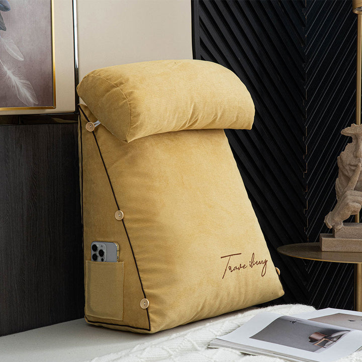 Luxury reading cushion providing superior back support & comfort for cozy home relaxation.