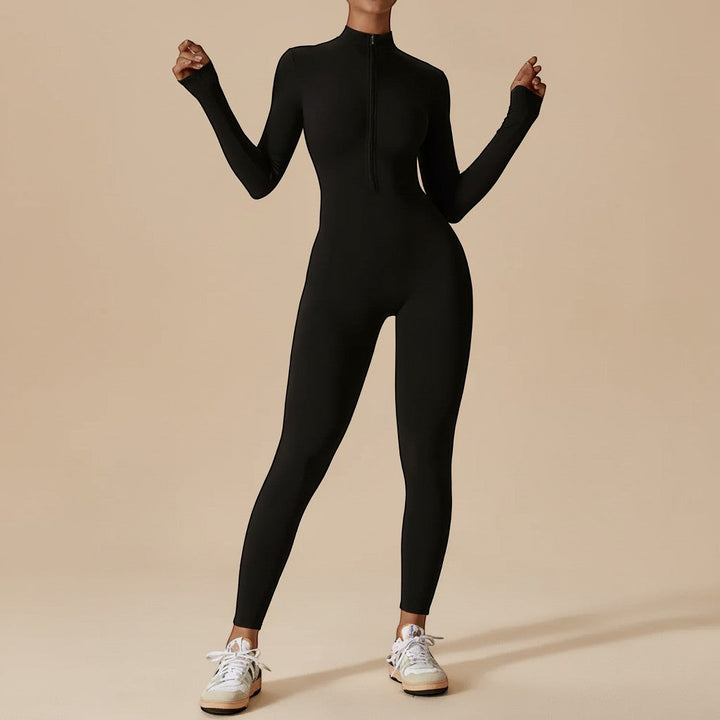 Women's sculpting zip front long sleeve jumpsuit, a sleek & modern one-piece for versatile casual wear.