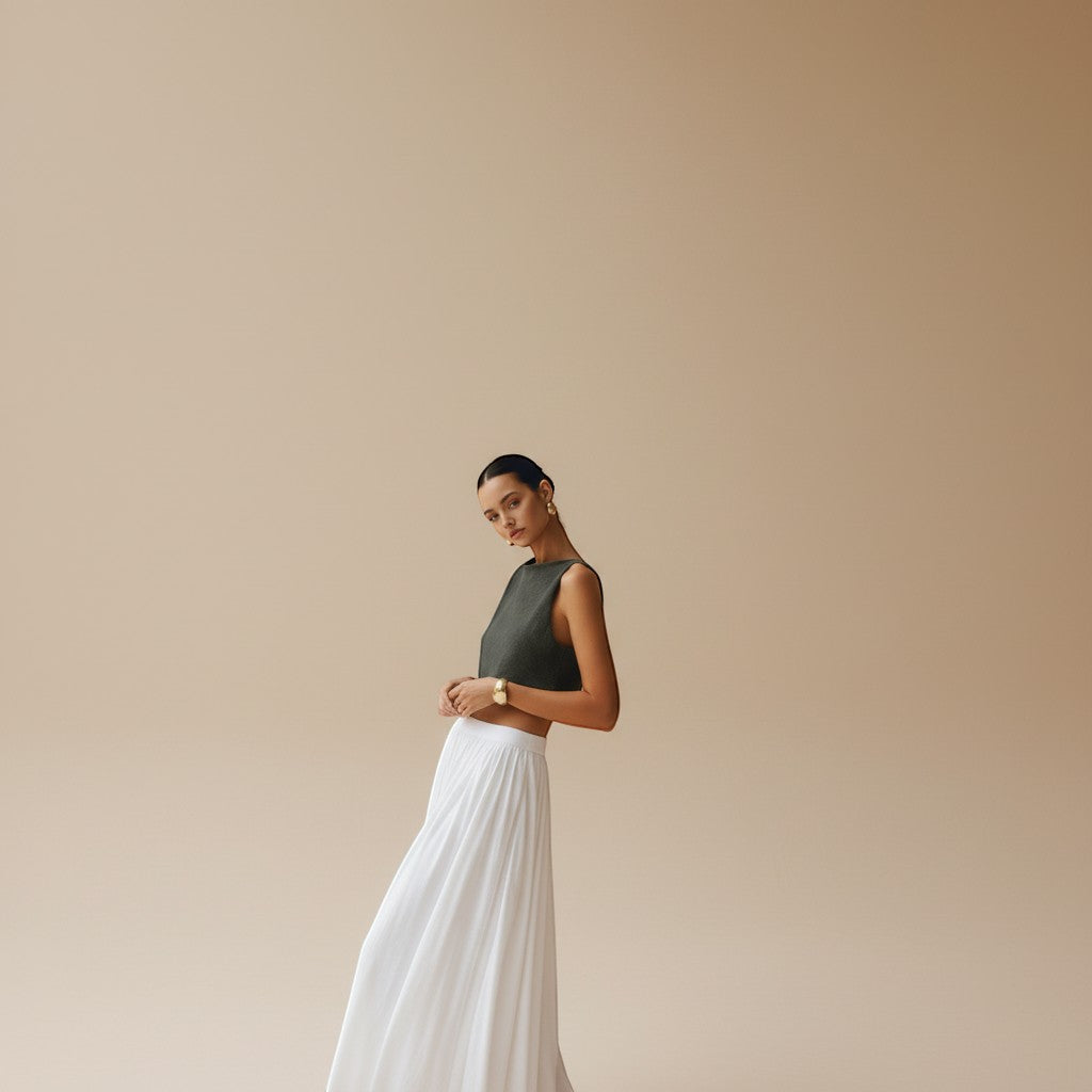 Women's high neck sleeveless crop top, textured fabric, perfect for a versatile everyday style.