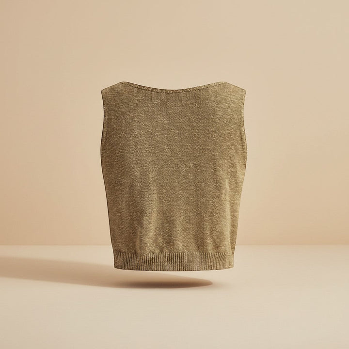 Textured grey women's crop top, sleeveless, high neck, offering a comfortable & fashionable fit.