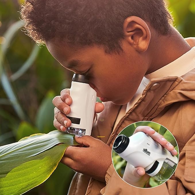Compact blue kids portable microscope toy with 60x-120x magnification, perfect science exploration and educational play.
