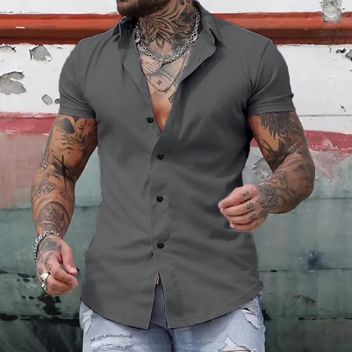 Comfortable summer men's short sleeve shirt with a fitted, modern design for warm days.