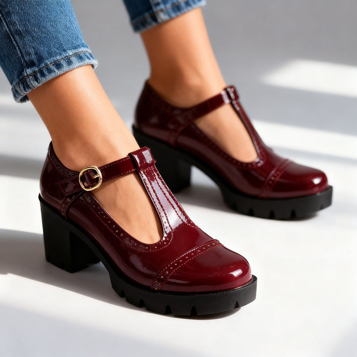 Professional women's Mary Jane heels with T-bar strap & block heel. Elegant dress footwear for spring & autumn.