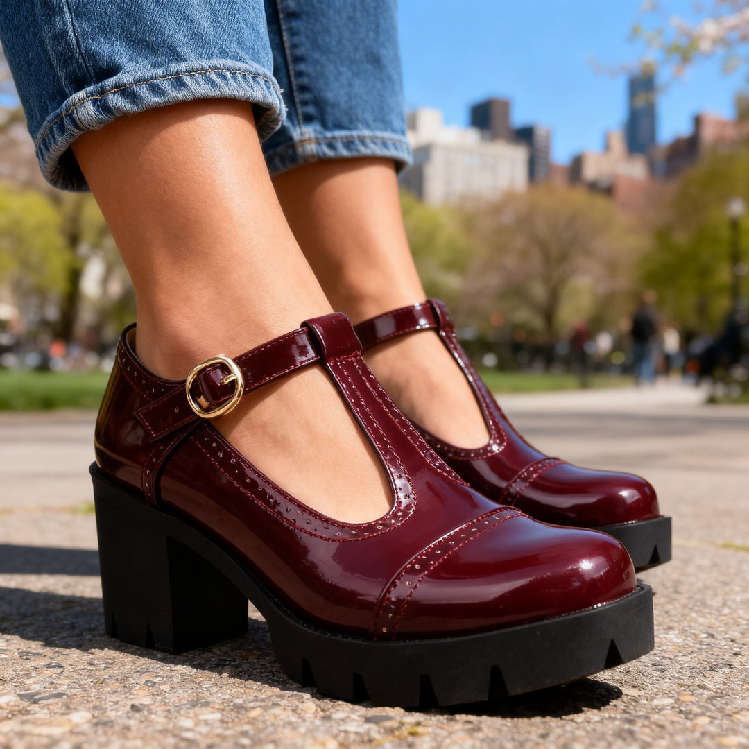 Comfortable & elegant women's Mary Jane heels. Classic T-bar strap, block heel. Perfect dress shoes for professionals.