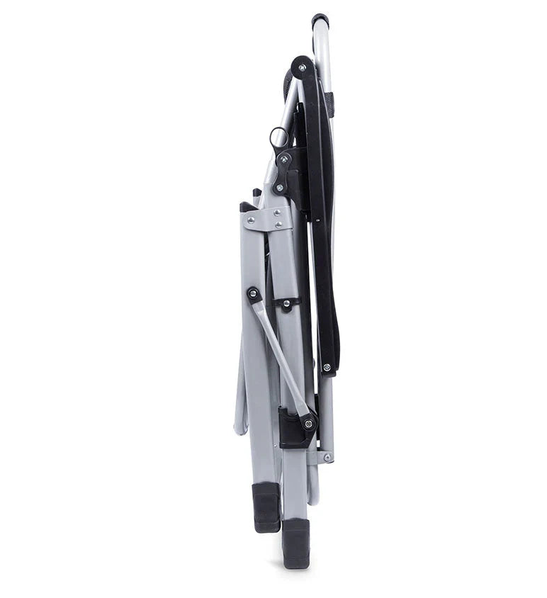 Zero gravity folding chair in black with adjustable headrest, ergonomic design, foldable for outdoor and indoor relaxation.