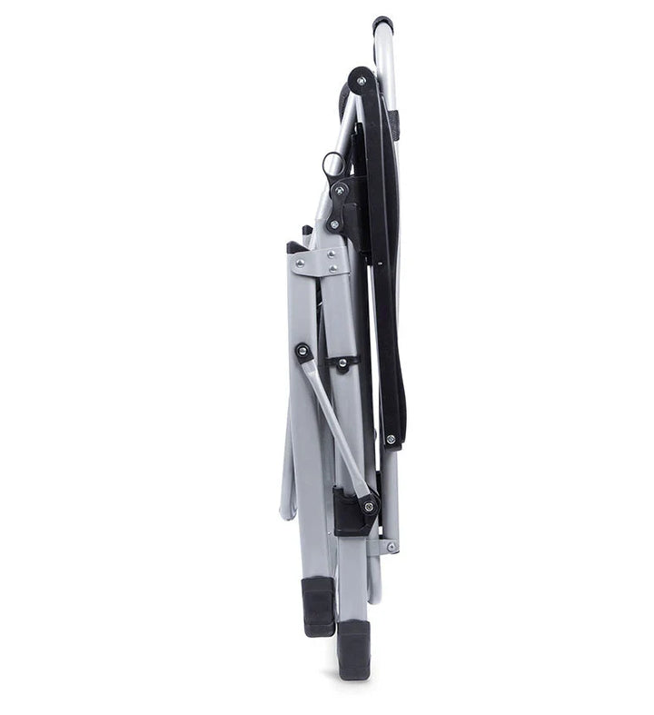 Zero gravity folding chair in black with adjustable headrest, ergonomic design, foldable for outdoor and indoor relaxation.