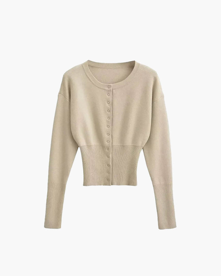 Casual chic women's button-up knit cardigan. Elegant layering sweater for fall, spring or everyday wear.