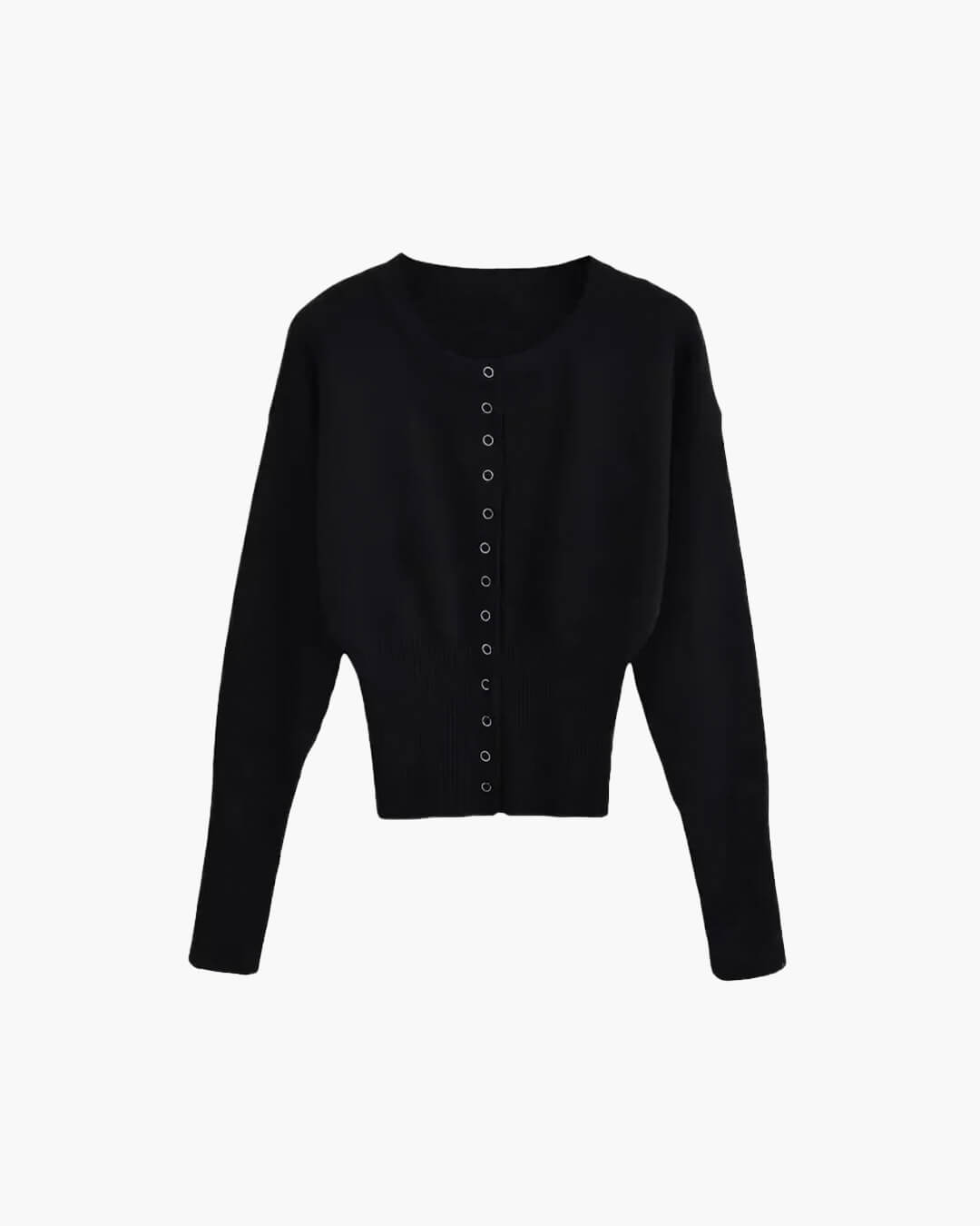 Elegant women's button-up knit cardigan with a round neck, perfect for versatile womens fashion & layering.